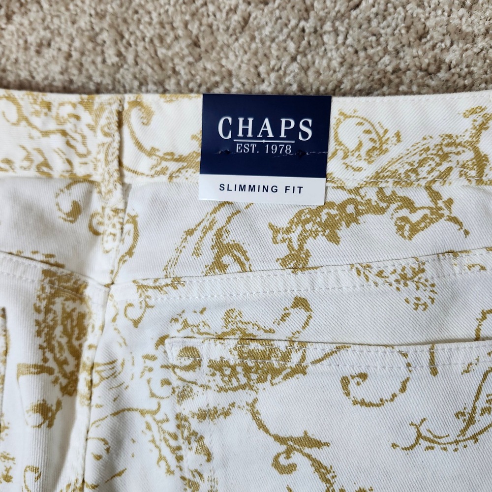 Chaps Slimming Fit Pants Gold Paisley White Stretch Cropped Casual Size 12 - Picture 7 of 7